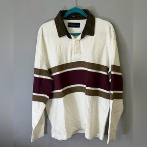 Abercrombie & Fitch Men's Oversized Striped Rugby Shirt, Cream, Brown, Maroon